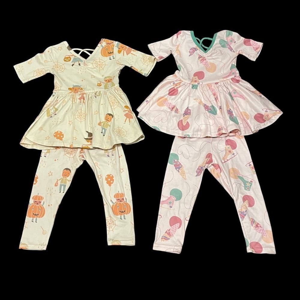 Dot Dot Smile 2 Holiday Ballerina Dresses and Matching Leggings Pink Yellow 6-12